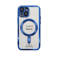 Etui do iPhone 15 ciemnoniebieskie przezroczyste MagSafe