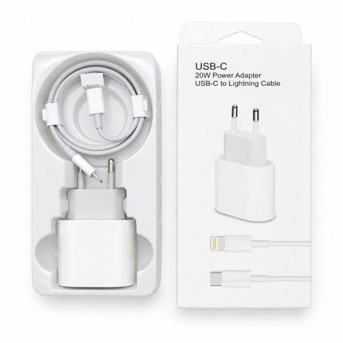 Zestaw Ładowarka sieciowa USB-C PD 20W + kabel Lightning do Apple iPhone 8-14 Biała