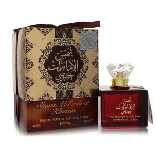 Elegancki flakon perfum Shams Al Emarat Khususi Ard Al Zaafaran 100ml, unisex, idealny dla osób ceniących luksusowe zapa