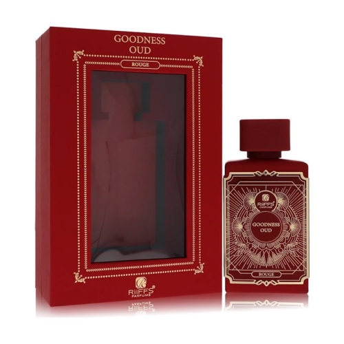 Elegancki flakon perfum Goodness Oud Rouge Riiffs 100ml, idealny dla osób ceniących intensywne, drzewne zapachy.