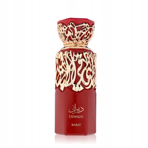 Flakon perfum Diwani Rabat French Avenue 100ml na tle orientalnych przypraw i drzewa sandałowego