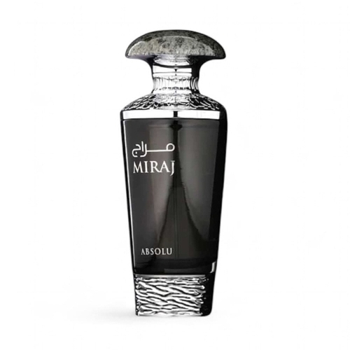 Flakon perfum Miraj Absolu French Avenue 100ml na tle kwiatów i owoców