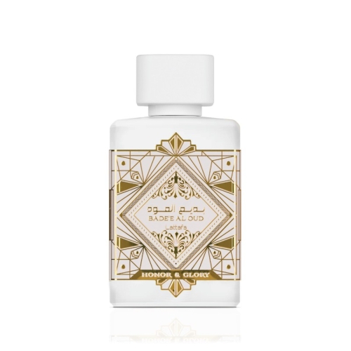 Flakon perfum Lattafa Badee Al Oud Honor and Glory – luksusowy orientalny zapach z nutami przypraw i wanilii.