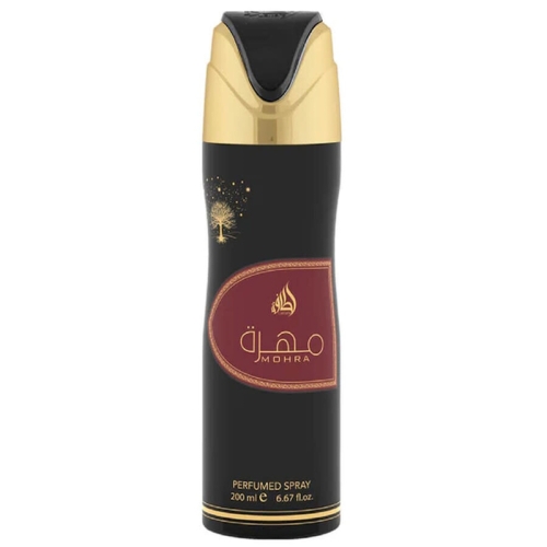 Dezodorant Mohra for Men Lattafa 200ml – elegancka czarna butelka ze złotymi akcentami