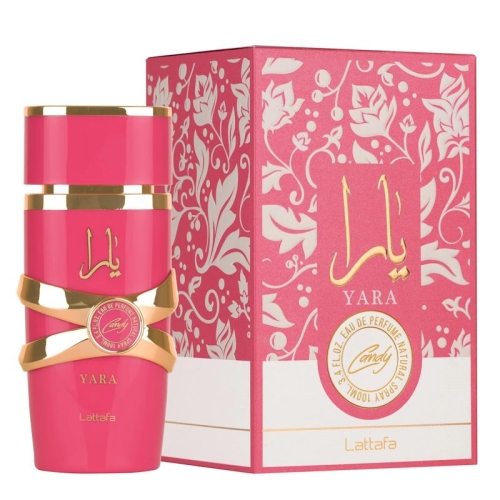 Flakon perfum Lattafa Yara Candy 100 ml EDP – różowy flakon w eleganckim designie, idealny dla kobiet.