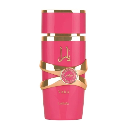 Opakowanie perfum Lattafa Yara Candy 100 ml EDP z nutami: czarna porzeczka, wanilia, gardenia i piżmo.