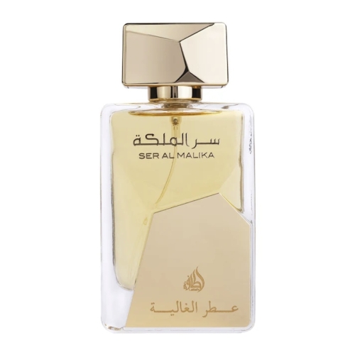 Zbliżenie na butelkę perfum Ser Al Malika Lattafa 100ml - orientalno-kwiatowy zapach dla kobiet, dostępny w e-drogeria24.pl