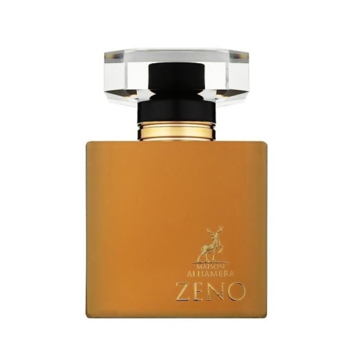 Detal flakonu perfum Zeno Maison Alhambra, elegancki, przezroczysty flakon z nutami kwiatowymi i orientalnymi.