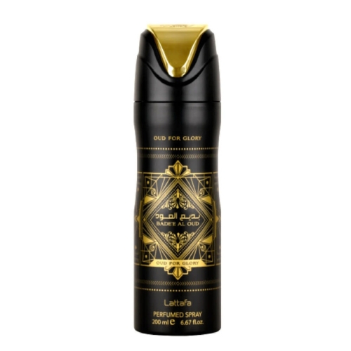 Perfumowany dezodorant unisex Bade'e Al Oud (Oud for Glory) Lattafa 200ml w eleganckim flakonie
