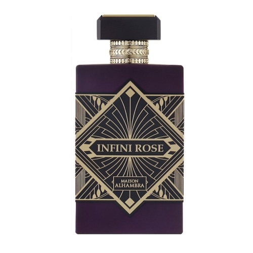 Perfumy Infini Rose Maison Alhambra 100 ml na tle róż, zapach unisex z nutami róży, cedru i bursztynu dostępne w e-drogeria24.pl.