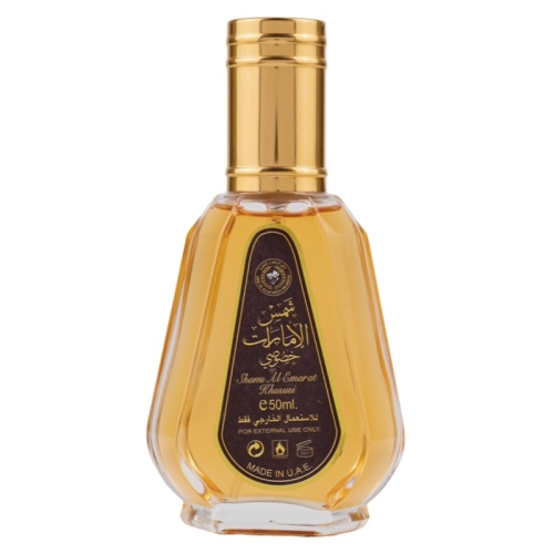 Luksusowe opakowanie perfum Shams Al Emarat Khususi Ard Al Zaafaran 100ml, idealne na prezent dla miłośników wyjątkowych zapachów.