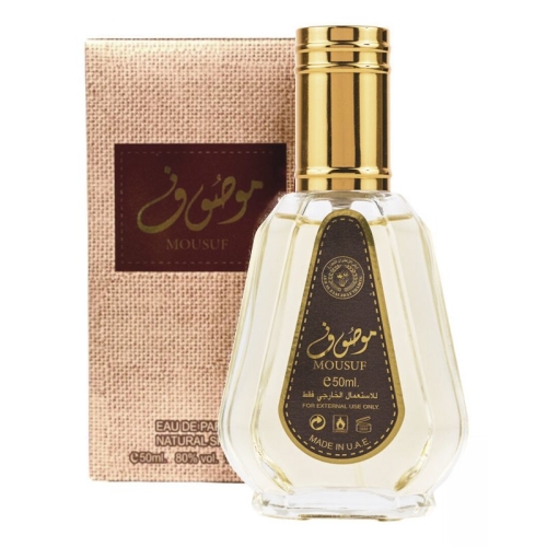 Opakowanie i flakon Mousuf EDP - 50 ml Ard Al Zaafaran z nutami czekolady, oudu i karmelu.