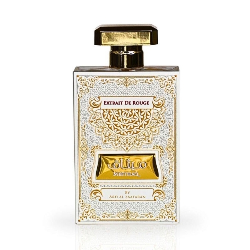 Flakon perfum Meethaq Extrait De Rouge z opakowaniem – luksusowy design inspirowany orientem