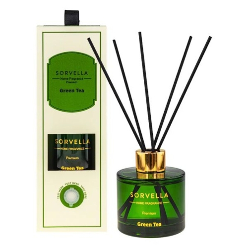 Dyfuzor zapachowy Sorvella Green Tea Zielona Herbata 120 ml w eleganckiej szklanej butelce z drewnianymi patyczkami
